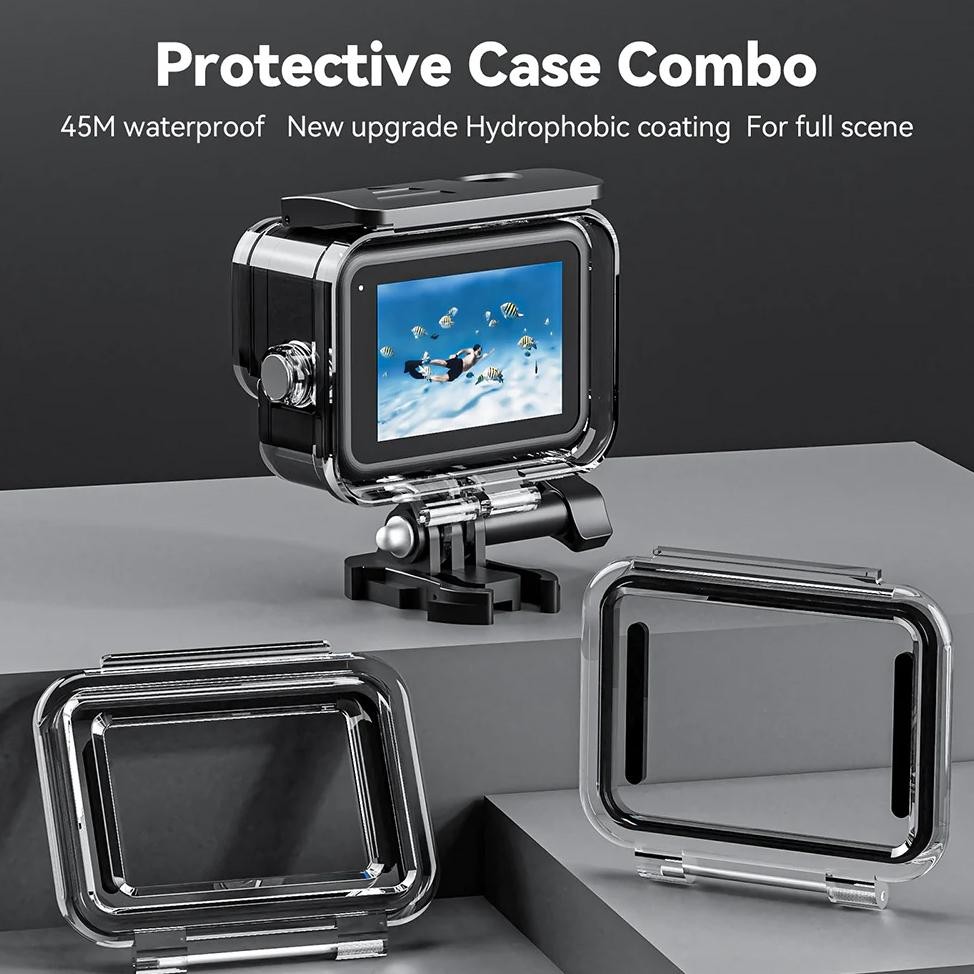 Telesin Underwater Waterproof Case With Touch Screen Display Backdoor Gopro 12/11/10/9 Black / Water