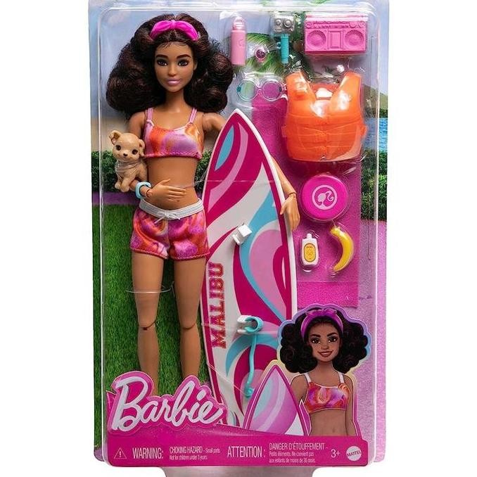 Boneka Barbie The Movie Pink Malibu Surfboard Made To Move Aksesoris