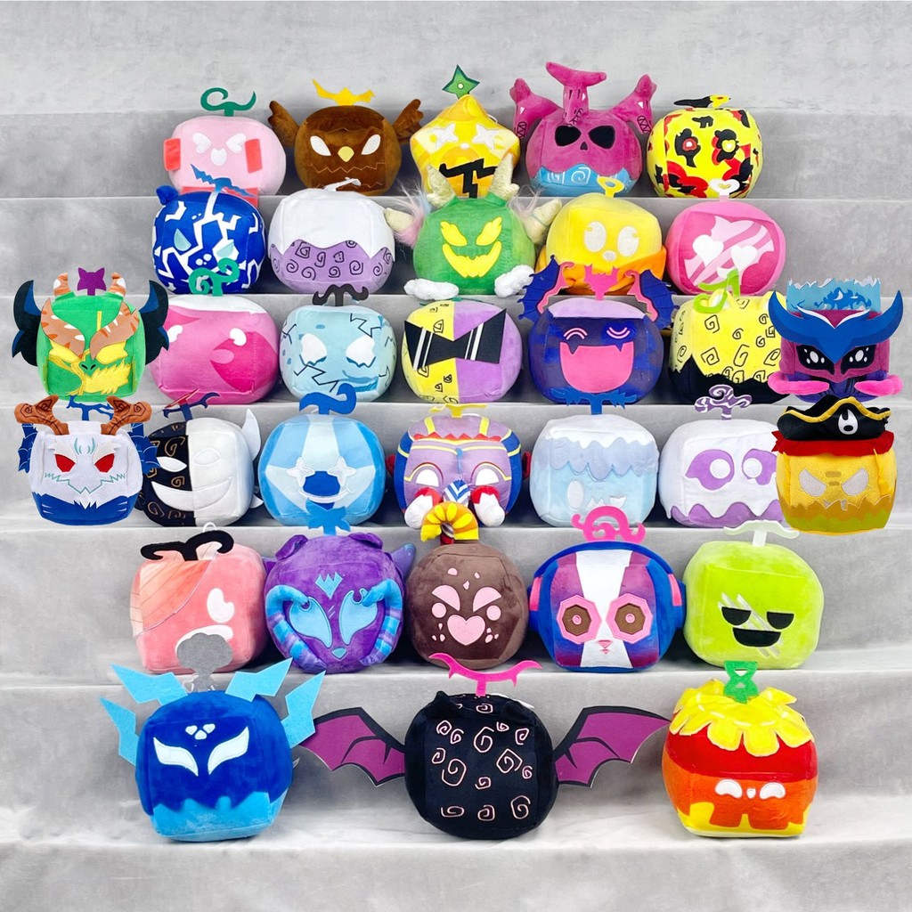 Anime Blox Fruits Plush Toys Game Plushie Fruit Leopard Pattern Box Soft Stuffed Fruits Dolls Decora