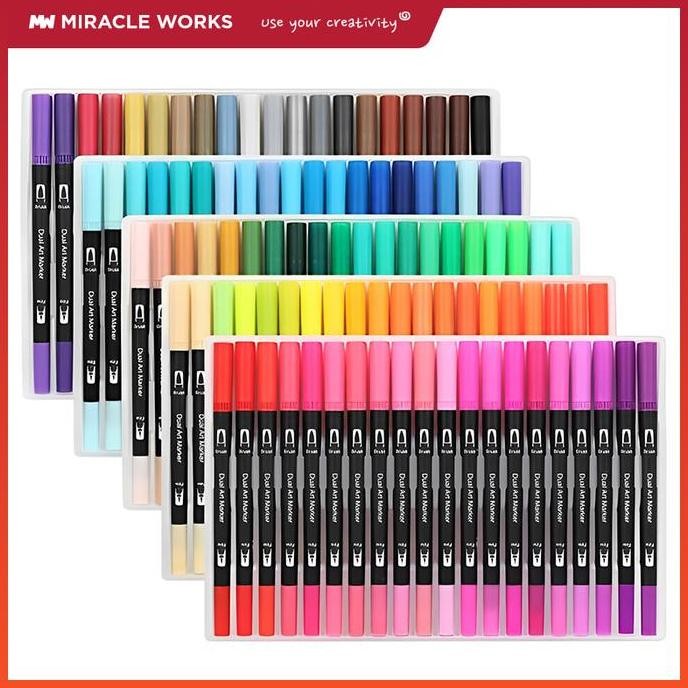 

MW Spidol Warna Set 24/36/60/80/100/120 Warna Brush Pen Double Tips Spidol Set Permanent Marker JS