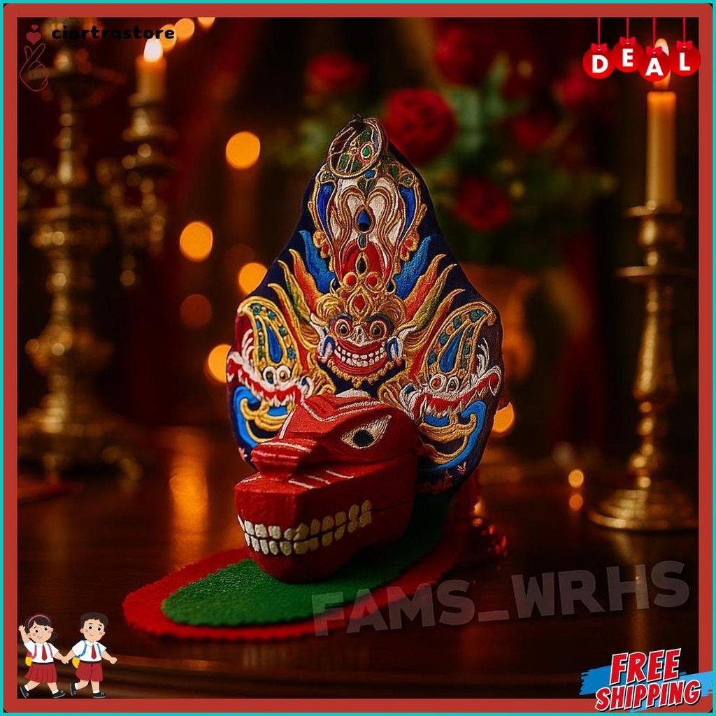 Gantungan Kunci Barongan Bahan Kayu Miniatur Barongan Merah