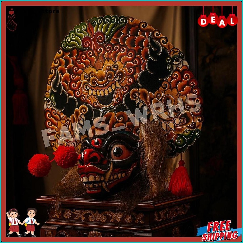 Barongan Telon Vip Ukuran 22 Full Kayu Barongan Caplokan Kayu Red Fire