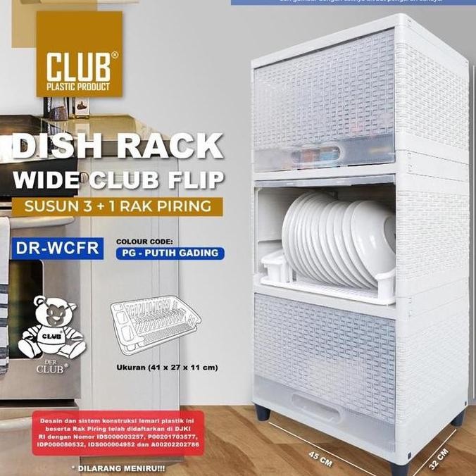 DR1 WCFR / DR BYD - Dish Rack Wide Club Flip Susun - DR1 Lemari Piring Rak Dapur Plastik Pintu Trans