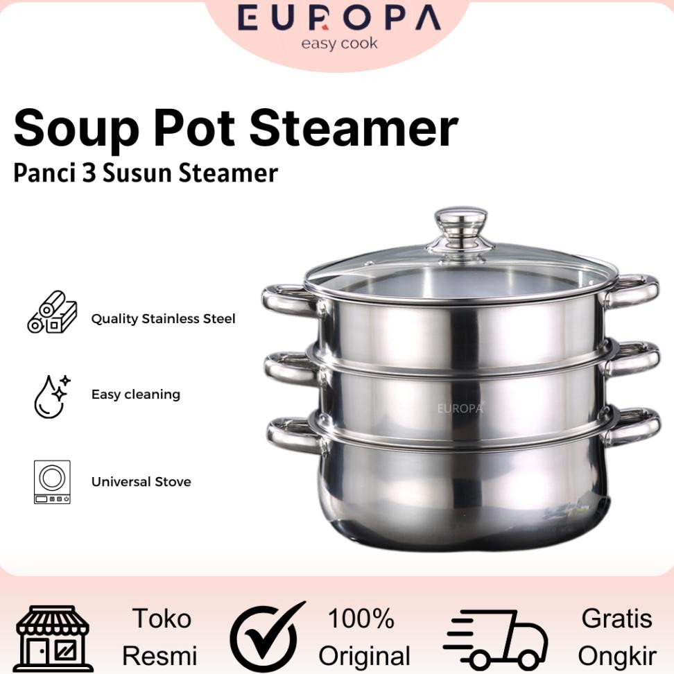 Panci Kukus 3 Susun Stainless Steel Dandang Steamer Soup Pot Steamer Europa