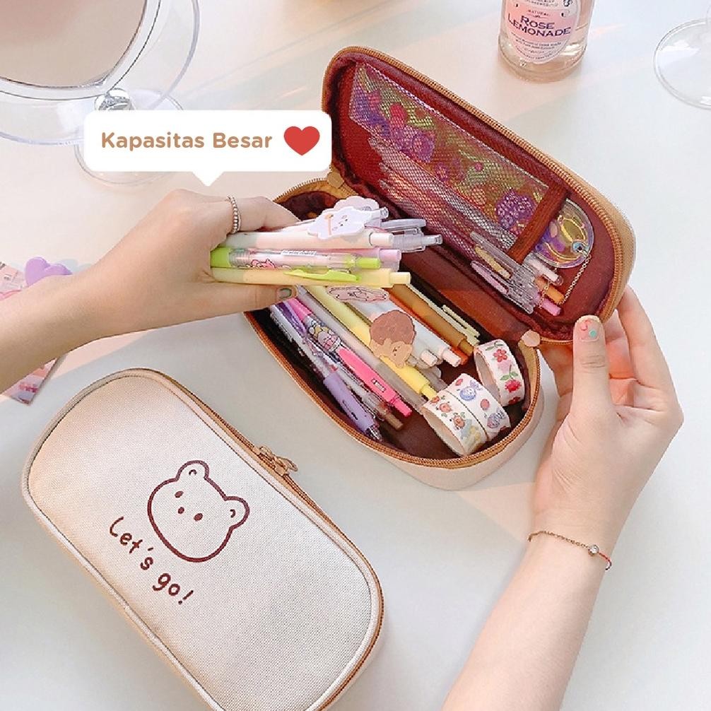 

Jy-6 Pencil Case Kotak Pensil Cute Bear Sekolah Perempuan Trendy Jy-6