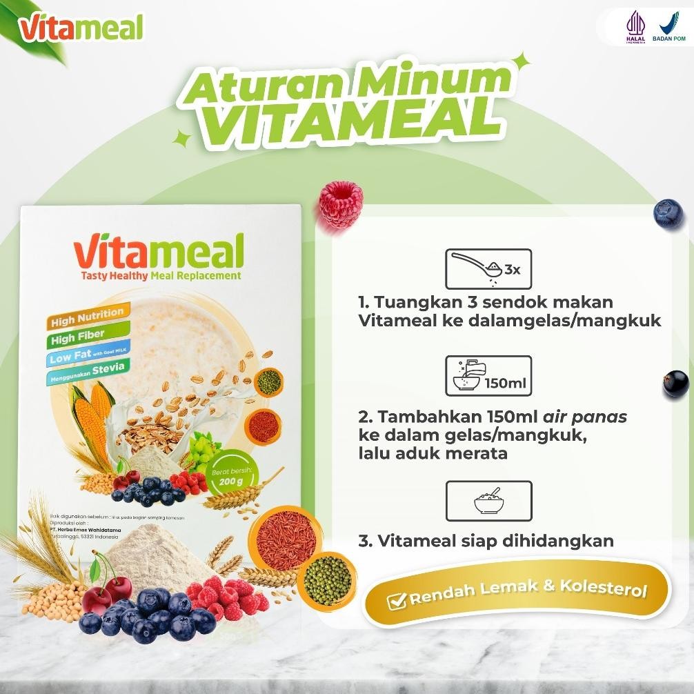 

fg-87 ter-46 Vitameal 1Box 200g Sereal Multigrain Makanan Diet Pengganti Nasi Bantu Mengontrol Gula Darah Mengakal Diabetes Kolesterol Diabetes Gula Alami Cemilan Sehat untuk Diet Meal Replacement Oat Hemat Sale