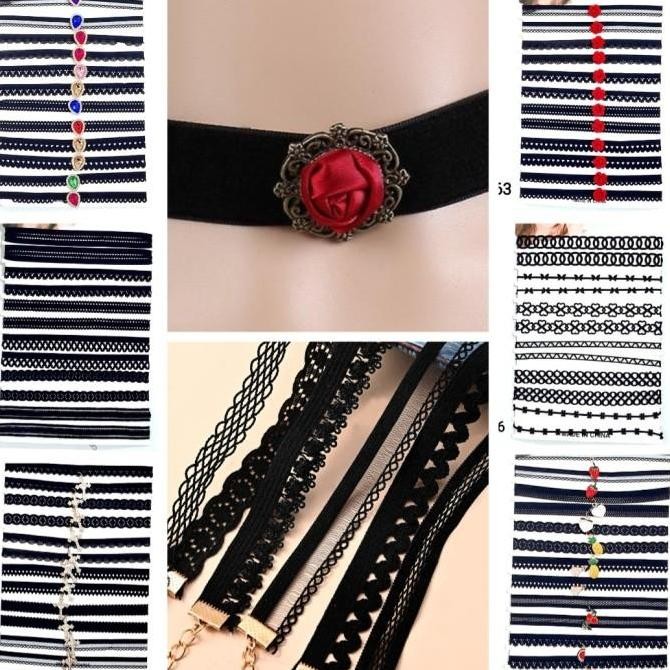 KALUNG CHOKER MODIS ECERAN TERMURAH AKSESORIES KOSTUM PESTA CHOCKER KALUNG KAIN LEHER KETAT NECKLACE
