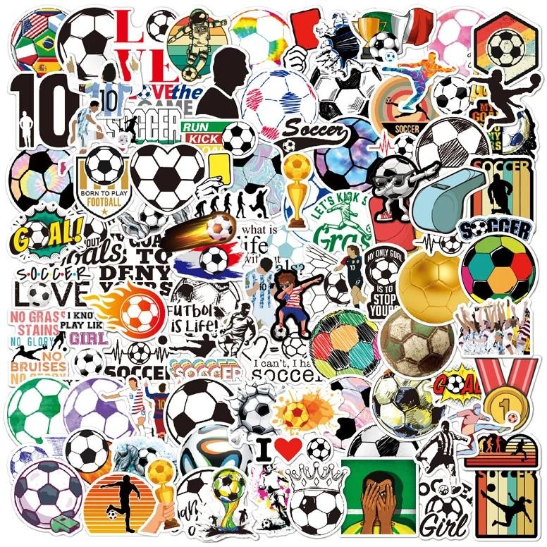 

100 Pcs Cute Soccer Stickers Sports Decals Vinyl Waterproof For Laptop Skateboard Helmet Guitar Phone Case Luggage