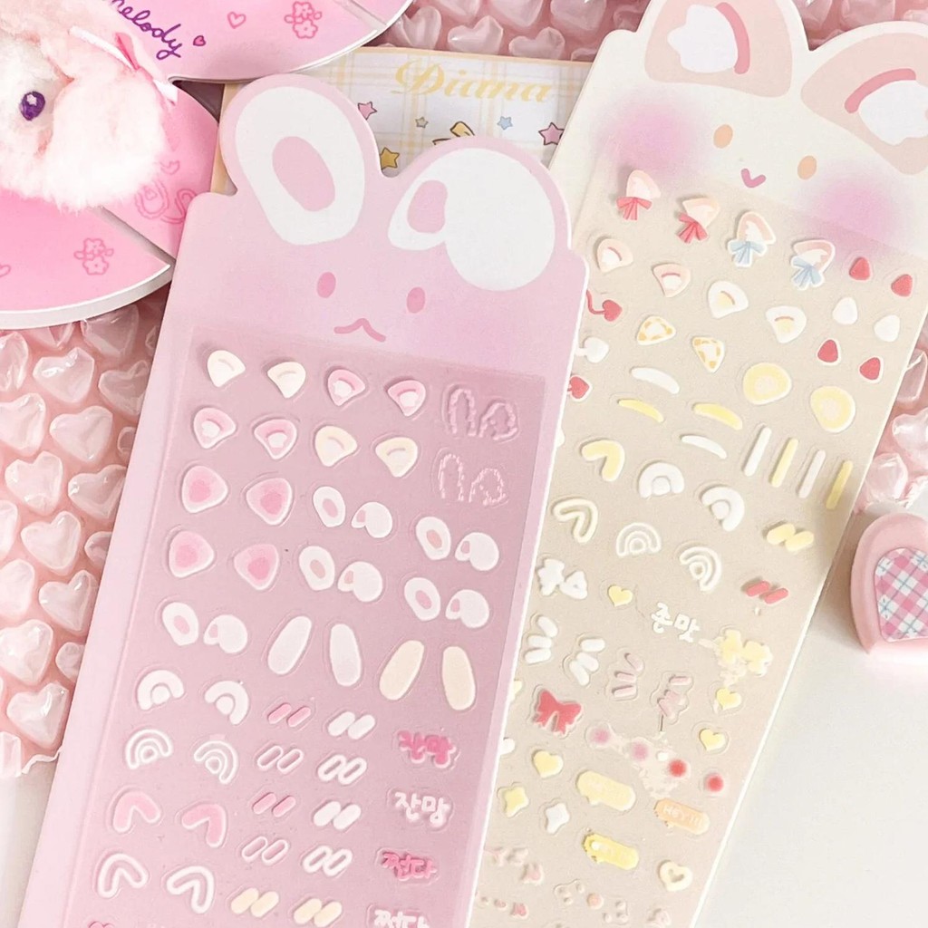 

1 Pc Cute Cartoon Rabbit Ear Powder Blusher Pet Korean Toploader Sticker Kawaii Kpop Idol Photo Card Deco Stickers Diy Album