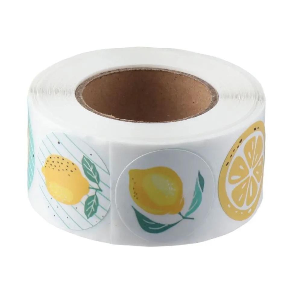 

Small Business Round Shape Fruit Cute Stickers Roll Lemon Stickers Label