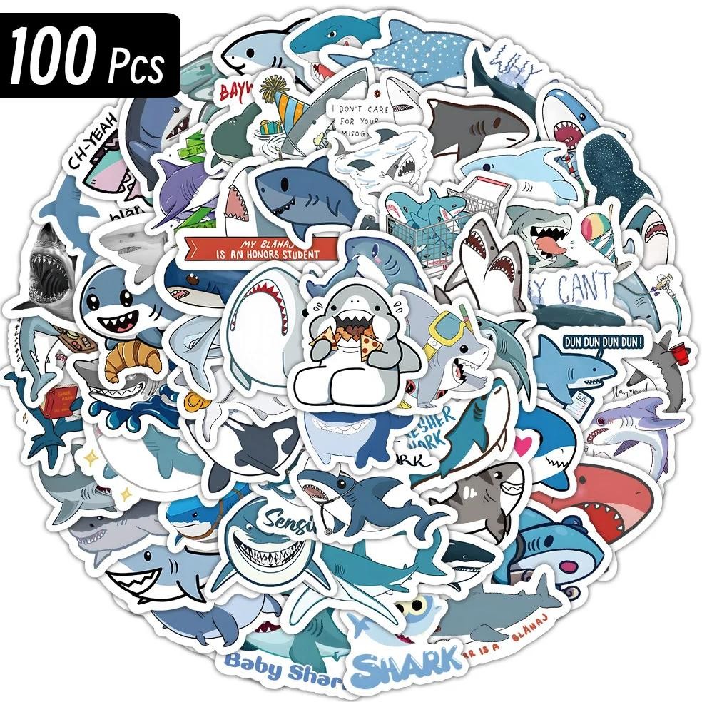 

10/100P Sharks Ocean Fish Kawaii Stickers Toys Cute Cartoon Decals For Kids Diy Laptop Scrapbook Stationery Fridge Funny Sticker