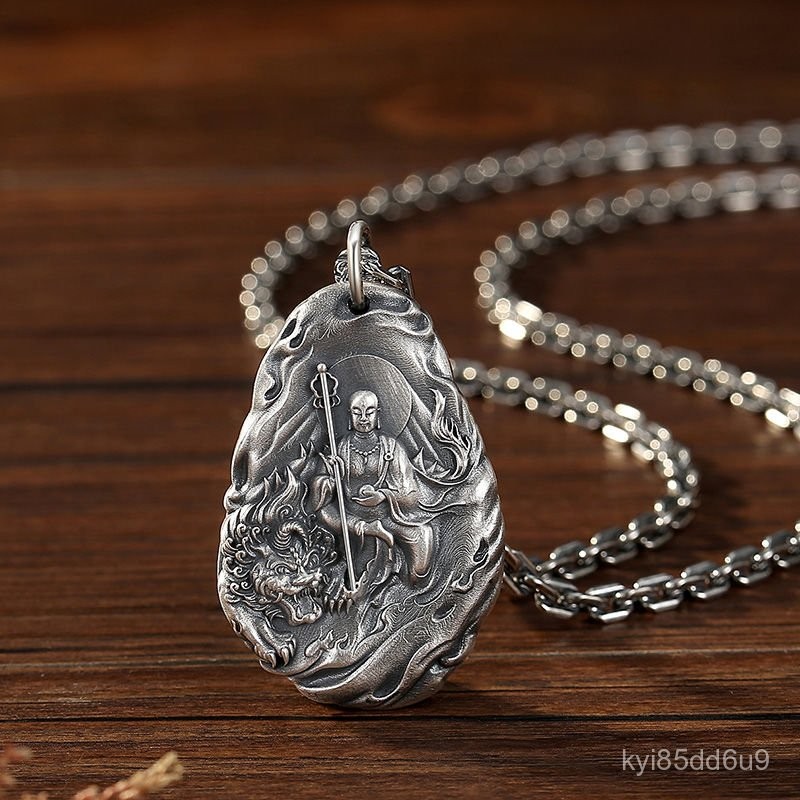 Kalung Kartu Mendengarkan Retro Perak Murni Unik Trendy Pria