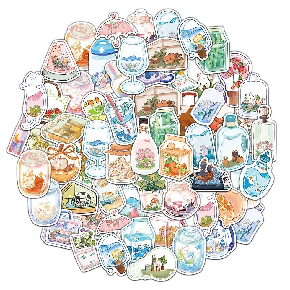 

50Pcs Transparent Object Stickers Cute Cartoon Account Material Phone Case Laptop Luggage Waterproof Stickers