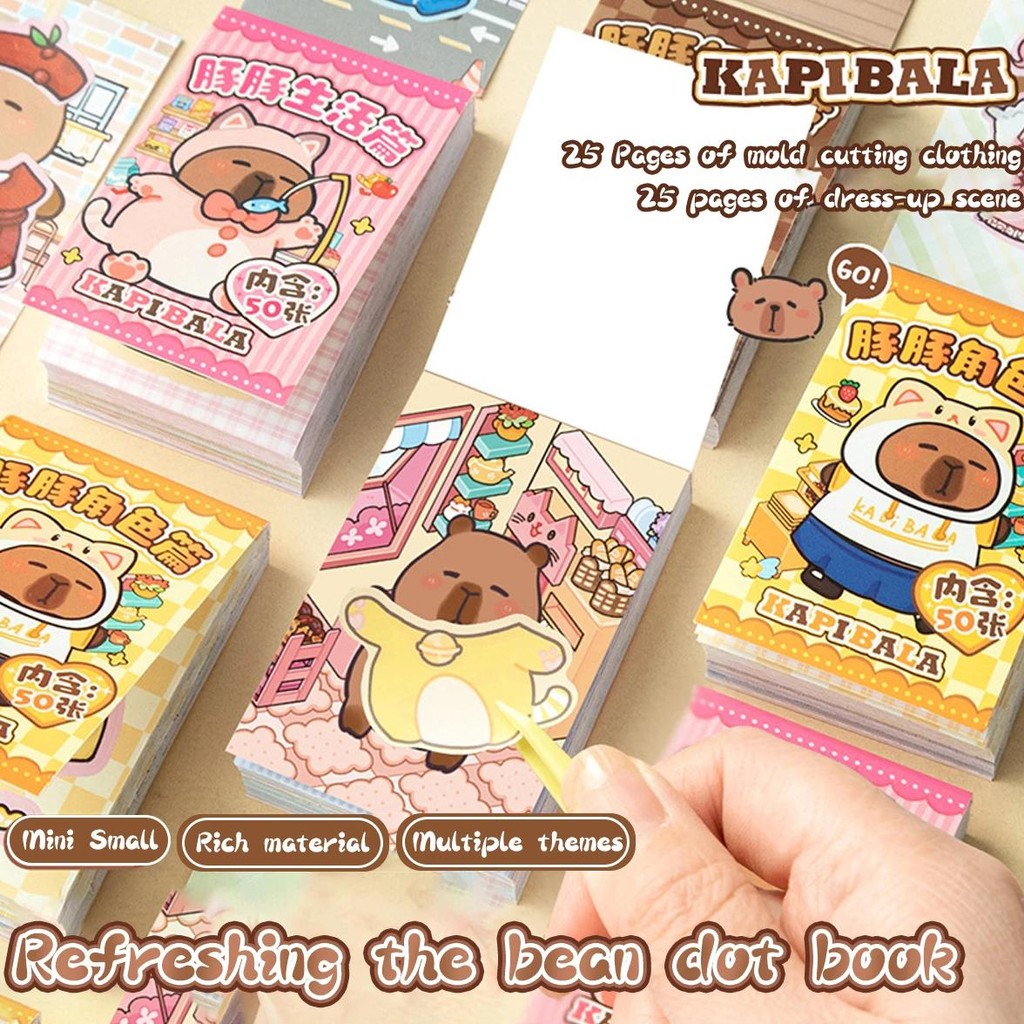

50Pcs Kawaii Capybara Sticker Cute Dress-Up Mini Pocket Portable Sticker Korean Stationery Children Sticker Set Cartoon Stickers
