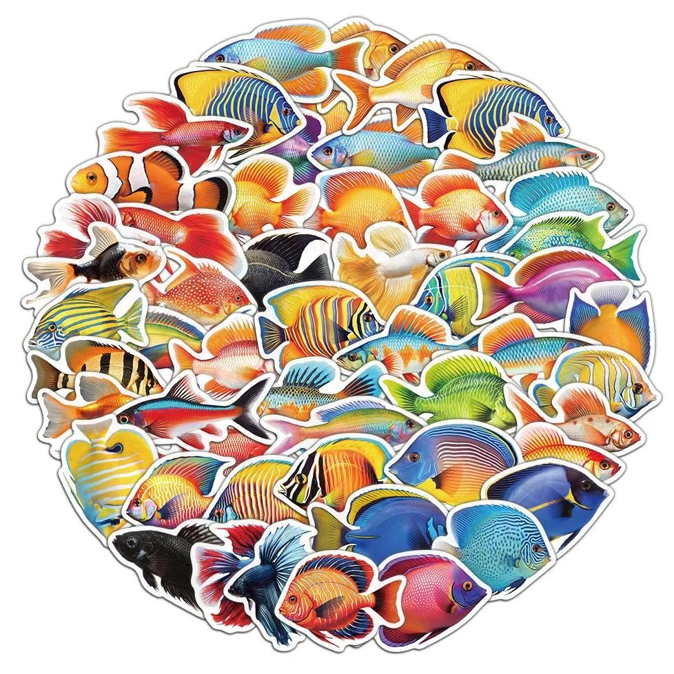

50Pcs Creative Fish Cute And Fresh Stickers Decorative Phone Case Water Cup Diy Personalized Waterproof Stickers