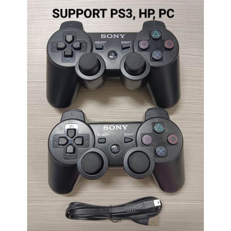 NEW PAKET 2 PCS STIK PS3 WIRELESS ORI PABRIK HITAM + 1 PCS KABEL USB CHARGER STIK PS3 [terbaik][terl