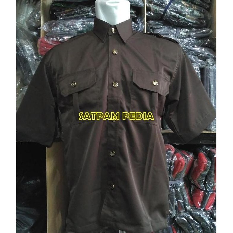 SERAGAM SAFARI PENDEK SATPAM COKLAT KANCING EMAS - SAFARI SATPAM