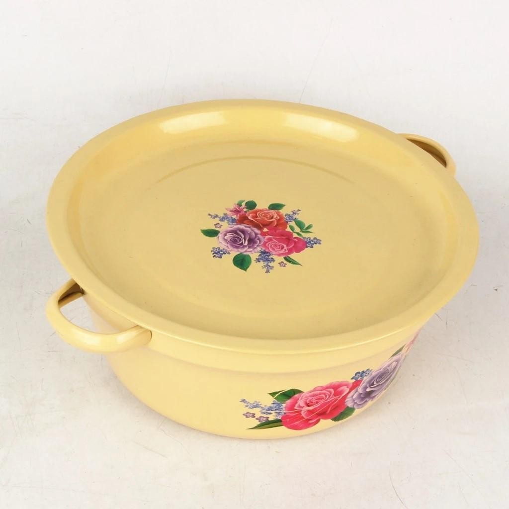 Mangkok Baskom Wadah Kobokan Stainless Dengan Tutup Waskom Enamel Bunga Tahan Karat Baskom Tutup