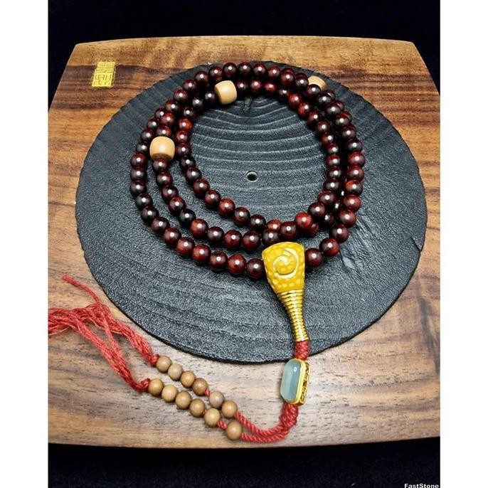 HOT SALE Kalung Tasbih 108 Kayu Cendana Merah Bahan Tua Buddha Head Sherpa Blessed Tibet 6mm P217