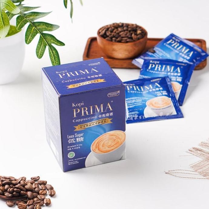

Kopi Prima Cappuccino Less Sugar | 1 inner box ( 10 sachet X 14 gr )