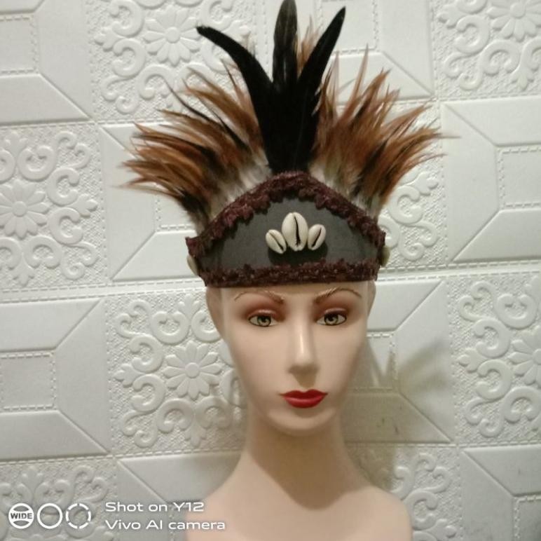 Aksesoris Kepala Bulu Kerang Kuwuk Elastis Lurik Coklat Hitam & Putih DiM