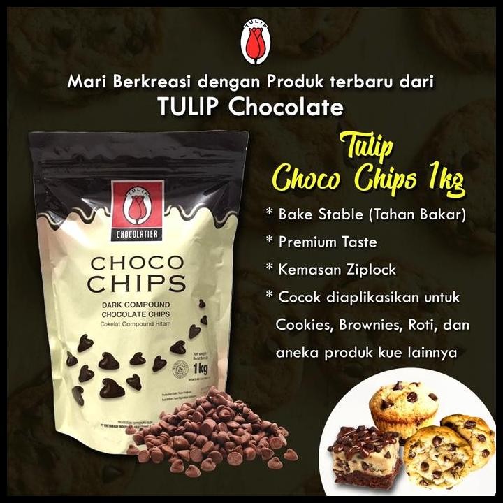 

Terlaris Tulip Dark Compound Choco Chocolate Chip Chips Tulip 1 Kg Bukan Repack Good Quality