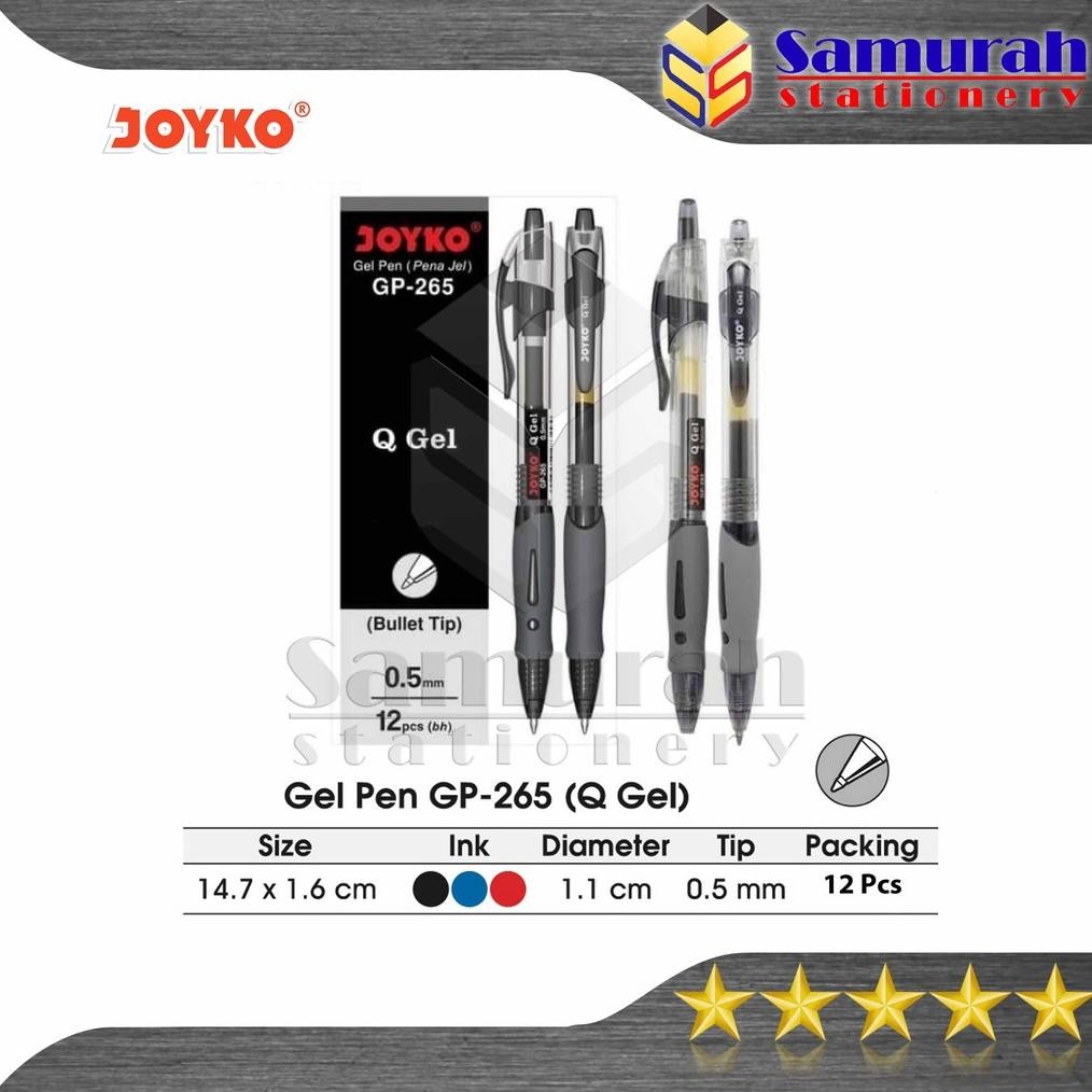 

Gel Pen Joyko Q Gel GP 265 / GelPen QGel GP-265 0.5 mm / Pulpen JK GP265 Hitam Biru Merah Cetek DiM