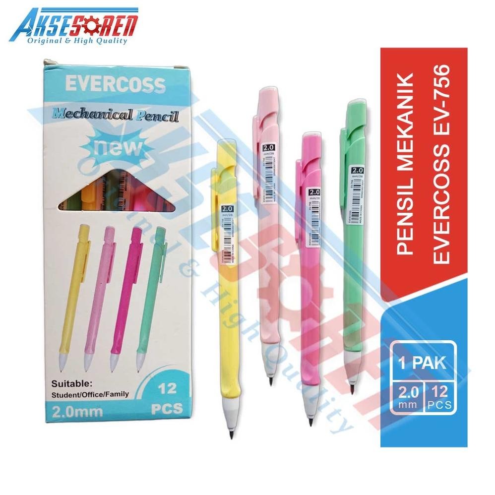 

Aksesoren Pensil Mekanik Evercoss [EV-756/1 Pack/12 pcs] / Mechanical Pencil Gambar Menulis [2.0mm] / Alat Tulis Sekolah Pinsil Isi ulang 1 Pak DiM