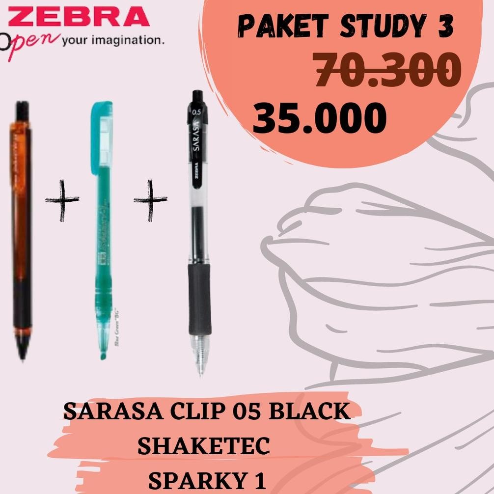 

Asaba Bandung - Zebra Paket Alat Tulis Sarasa Clip 0.5 Free Pensil Shaketec Plus Zebra Sparky Study 3 DiM