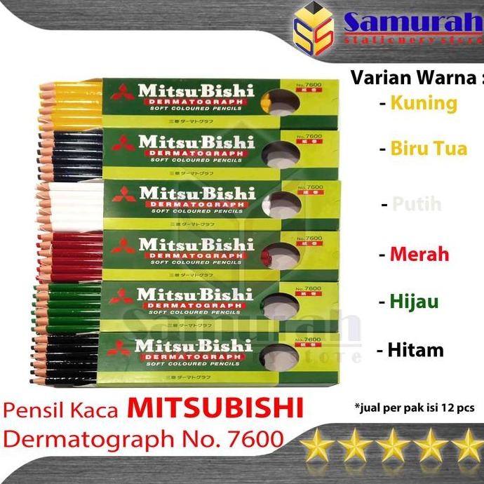 

TERLARIS - Pensil Kaca Warna Mitsubishi No 7600 / Pencil Glass Dermatograph Pak isi 12 Putih - Hitam - Merah - Biru - Kuning - Hijau Dematograph