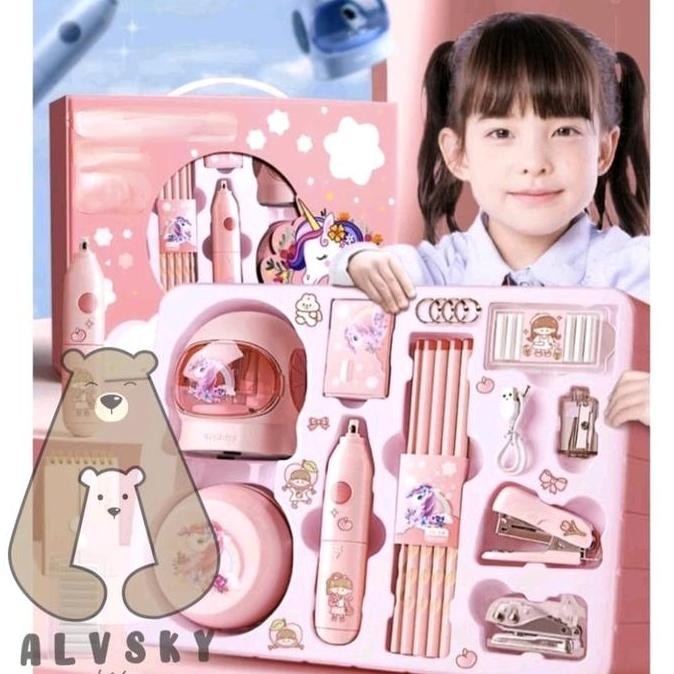 

NEW ELECTRONIC STATIONERY SET / SET ALAT TULIS ELEKTRIK RAUTAN PENGHAPUS Pensil