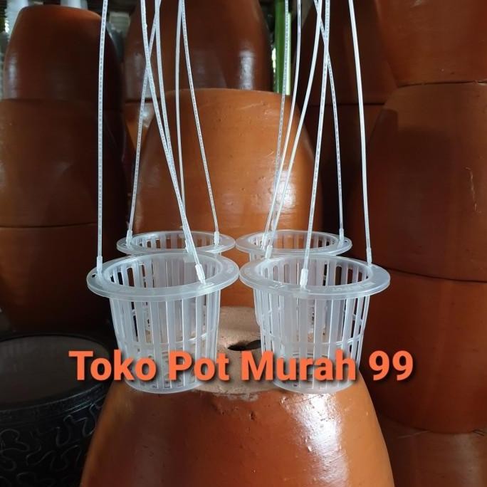 (Lusinan 12 BH) Pot Bunga Gantung NKT NETPOT 14 cm /Pot Anggrek Bening SM