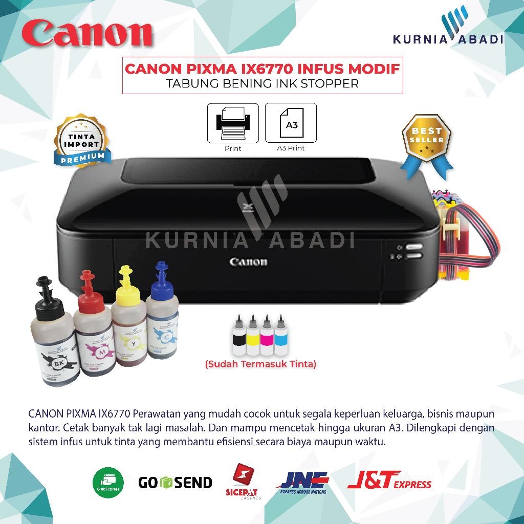 Printer Canon Pixma Ix6770 Print Only A3 Infus Tabung Bening New Best Quality 100% Original