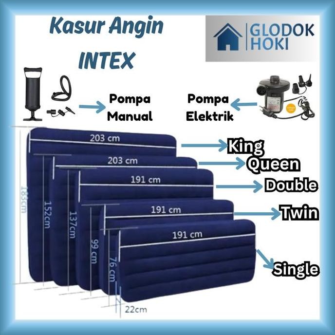 Kasur Angin Intex Original  Single Twin Double Queen King Airbed Durabeam Fiber-Tech Kasur Camping