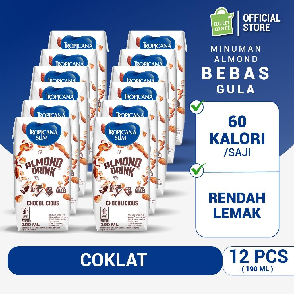 

Tropicana Slim Almond Drink Chocolicious 190Ml (12 Pcs) - Minuman Almond Cokelat Bebas Gula Ready To Drink New Best Quality 100% Original