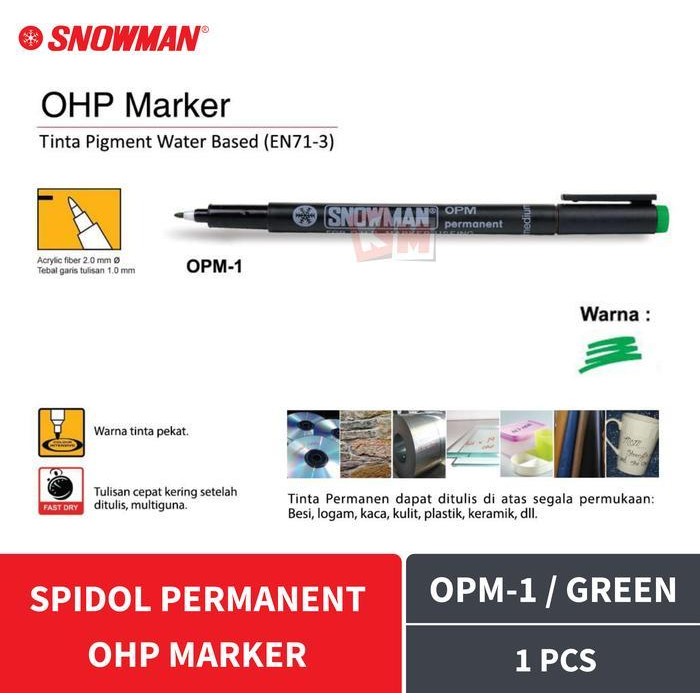 

Cn Spidol Permanent Snowman Ohp Marker Opm-1 Hijau 1.0 Mm Pulpen Permanen