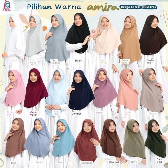 Jilbab Arfa / Afra Kerudung AMIRA Ukuran M,L,XL, Dan JUMBO Bergo Instan Dewasa Bergo Sekolah Pet Ant
