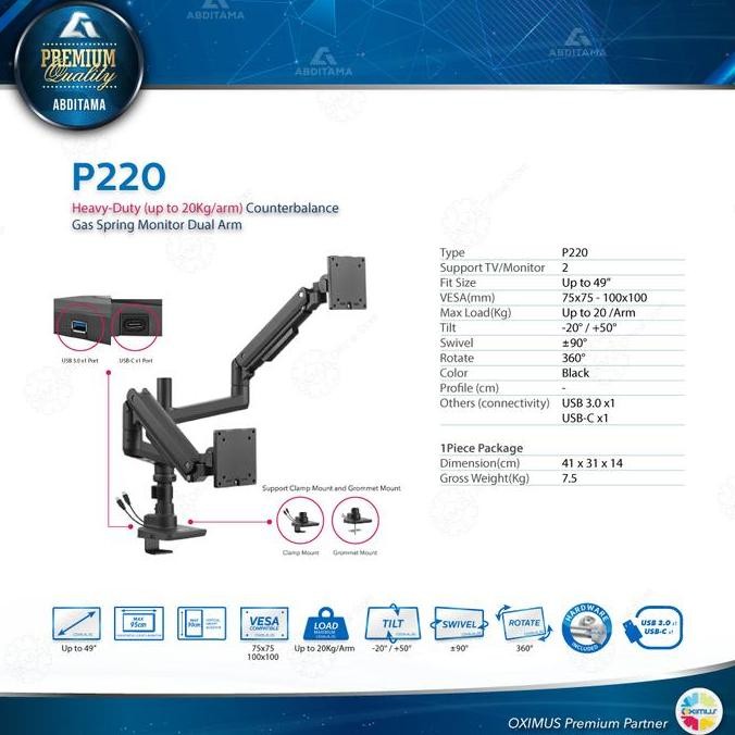 

[SOSHOP] HEAVY-DUTY COUNTERBALANCE GAS SPRING MONITOR LAPTOP DUAL ARM OXIMUS P220