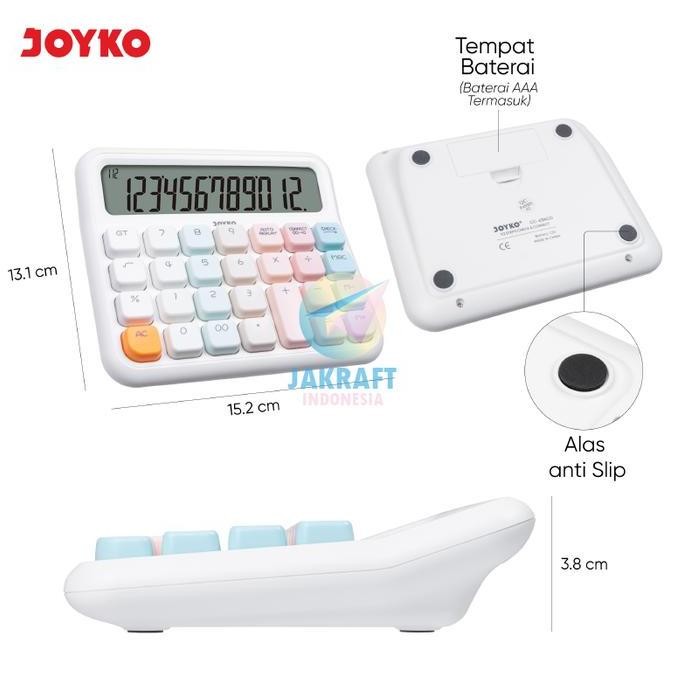 

New Product - (1 Pcs) Kalkulator Pastel Joyko Cc-63Aco Calculator 12 Digits Big Dispay Check Correct 112 Steps Aaa Battery Mechanical Marshmallow Button Kiarastoreku