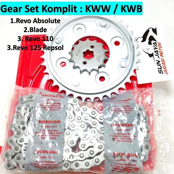 Gear Set Komplit + Rantai Revo Absulote - Blade Lama - Honda Blade New - Revo Fit / 110 Motor Motorc