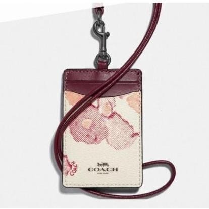 

[SOSHOP] COACHH CH GANTUNGAN ID HOLDER CARD LANYARD ORIGINAL - FLOWER MAROON DB