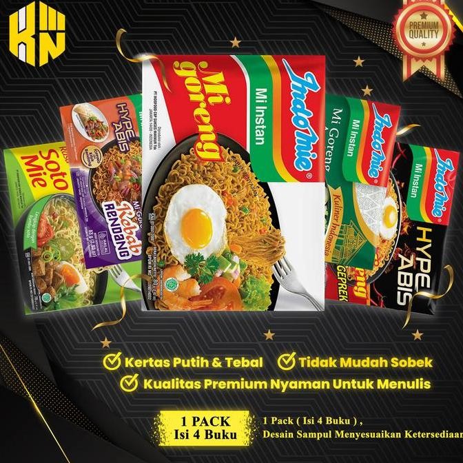 

Buku Tulis Sekolah Custom Indomie Bergaris 50 Lembar 1 Pak Isi 4 Buku/ Buku Tulis Anime/ Buku Aesthetic/ Buku Catatan Co