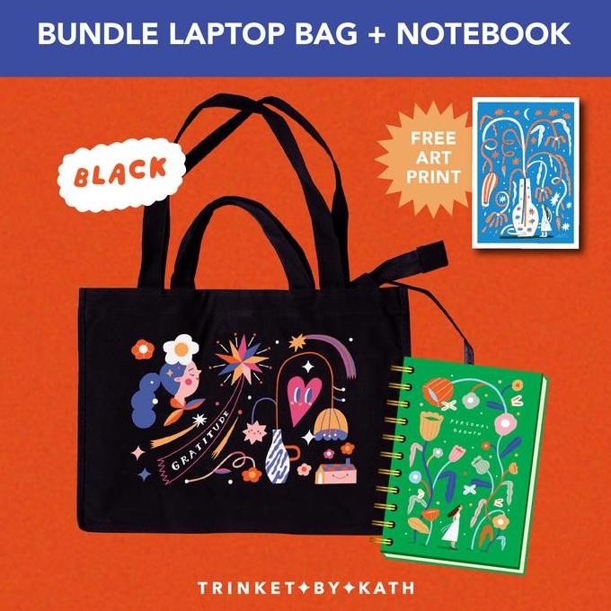 

Bundle Notebook Ring Spiral / Buku Tulis Agenda Catatan Memopad Notepad & Tote Bag / Tas Kanvas / Canvas Waterproof / Tas Laptop / Laptop Bag - Trinket By Kath Co