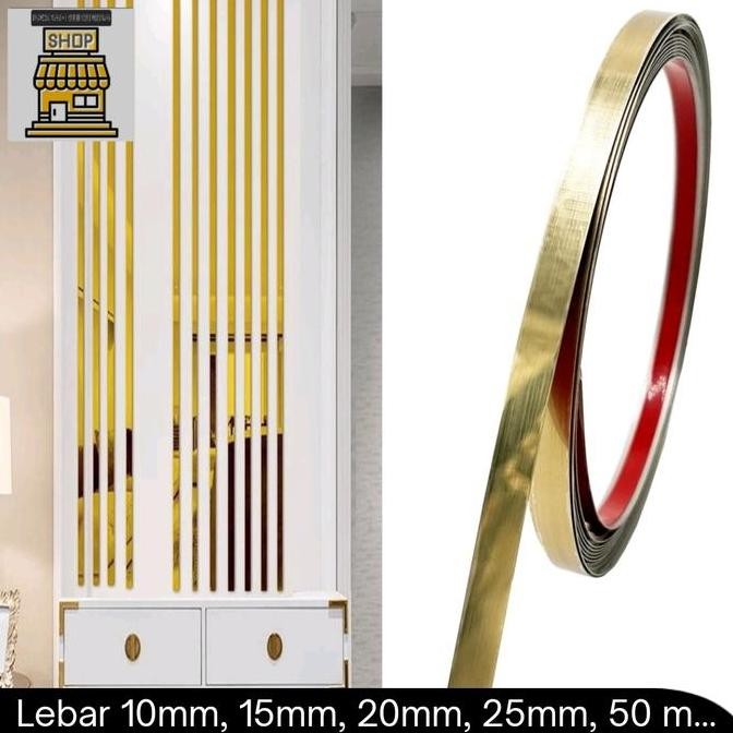 TERBARU - Plat Strip List Gold Mirror / List Interior Stainless Huben 3 Meter
