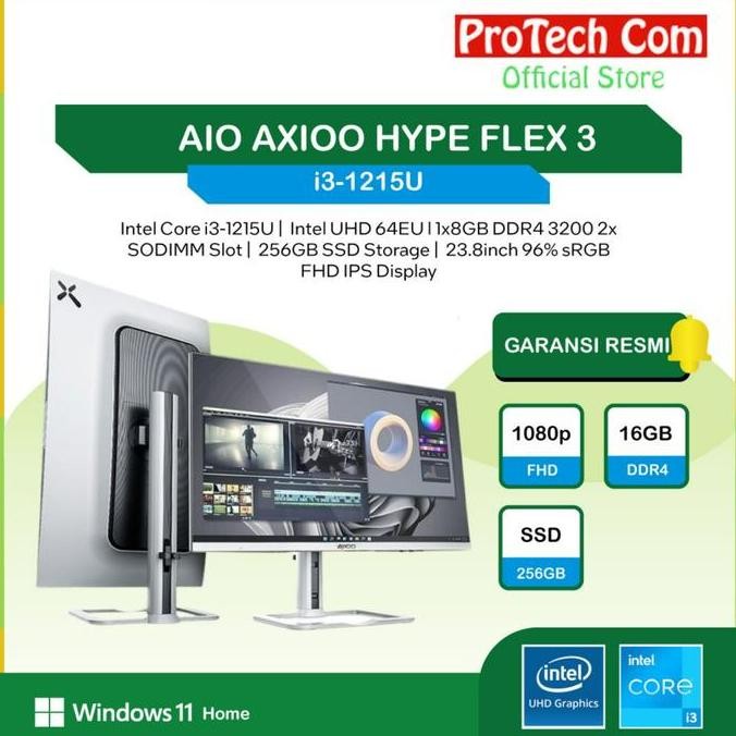 Aio Axioo Hype Flex 3 I3-1215U 8Gb 256Gb 23.8 Fhd Ips Dos/W11 New Stok