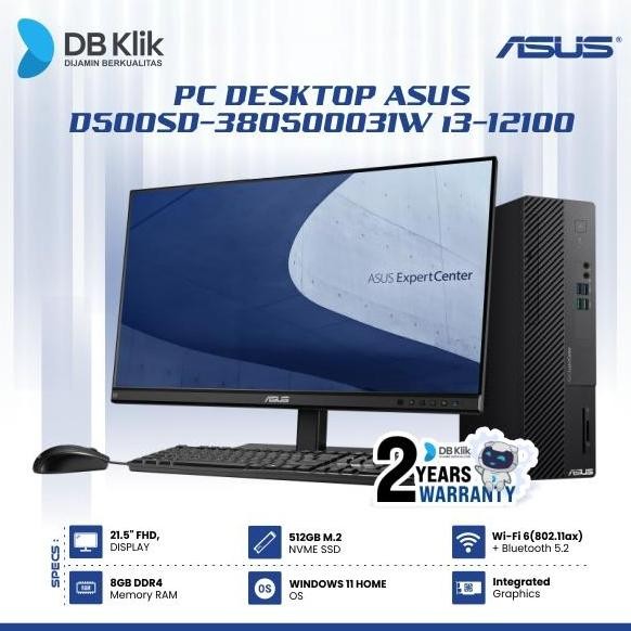 Pc Desktop Asus D500Sd-380500031W I3-12100 8G 512Gb Win11 + Led Asus New Stok