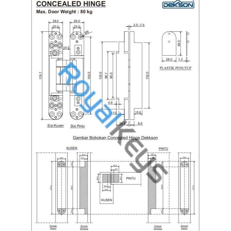Engsel Tanam Pintu Dekson Dekkson D80 D 80 Black Hitam Concealed Hinge