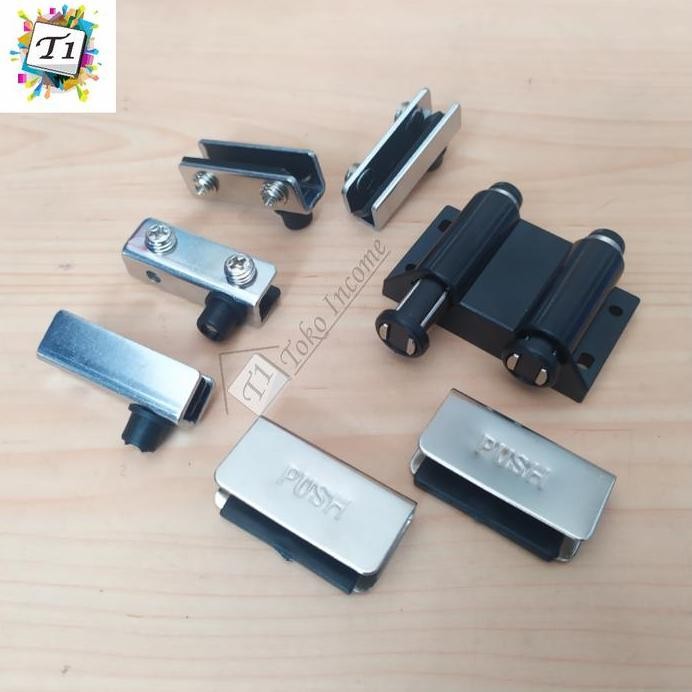 Engsel Pivot Kaca Jepit PLUS Magnet Push Tip On Kabinet Lemari TV