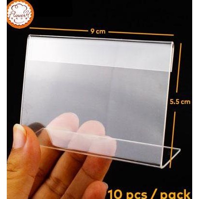 

READY 10 PCS Clear Acrylic Display Tag Price Holder Label Nama - 9 x 5.5 cm NEW