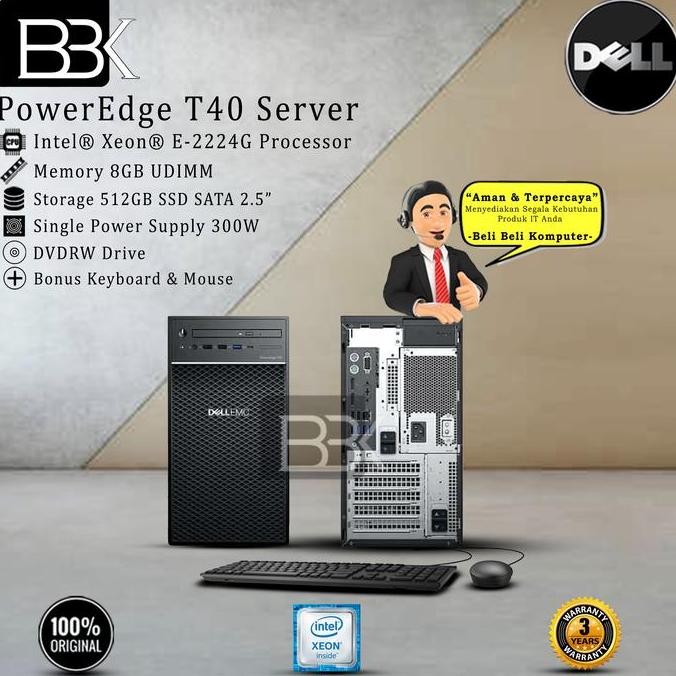 Server Dell Poweredge T40 Xeon E-2224G 8Gb 512Gb Ssd Sata Dvdrw 3Yr New Stok
